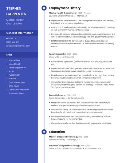 Mental Health Coordinator Resume