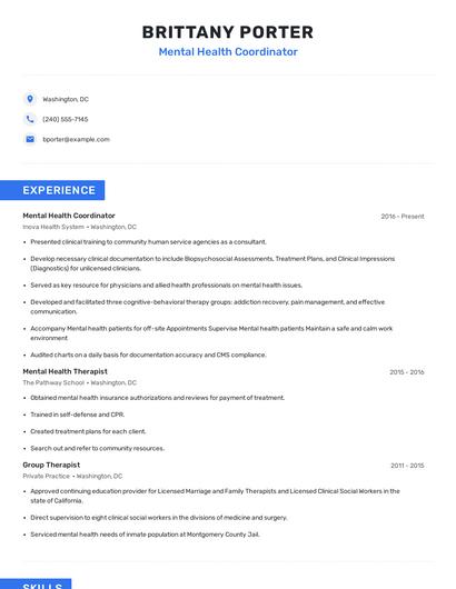 Mental Health Coordinator Resume