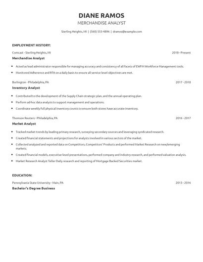 Merchandise Analyst Resume