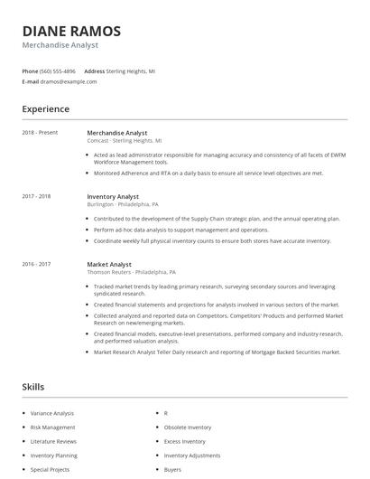 Merchandise Analyst Resume