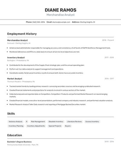 Merchandise Analyst Resume