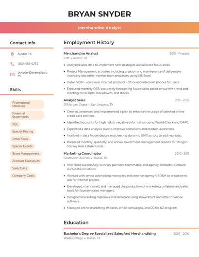 Merchandise Analyst Resume