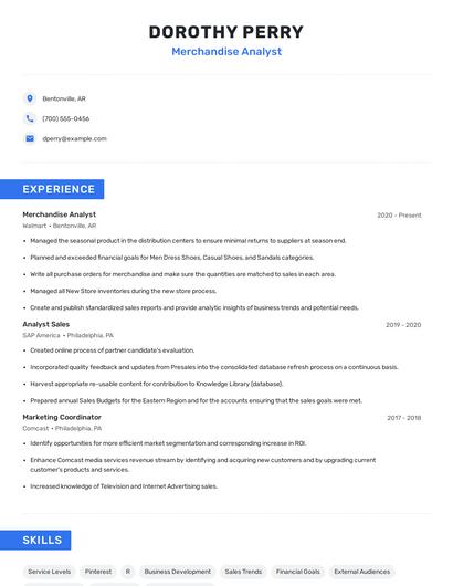 Merchandise Analyst Resume