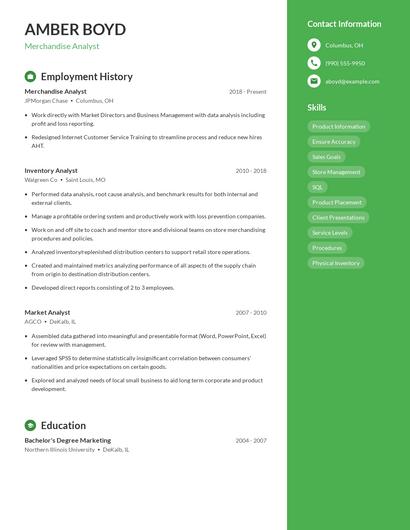 Merchandise Analyst Resume