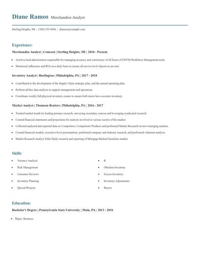 Merchandise Analyst Resume