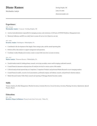 Merchandise Analyst Resume