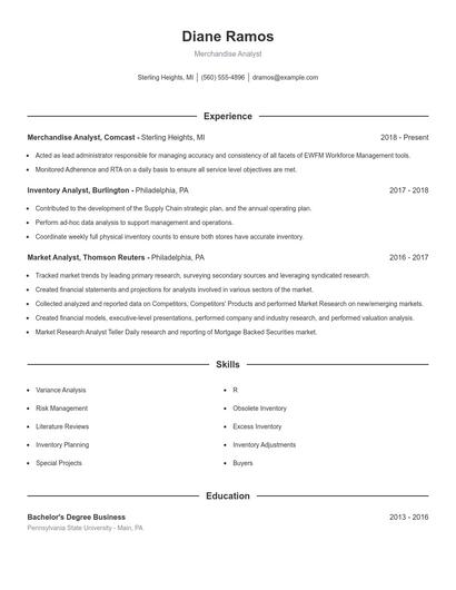 Merchandise Analyst Resume