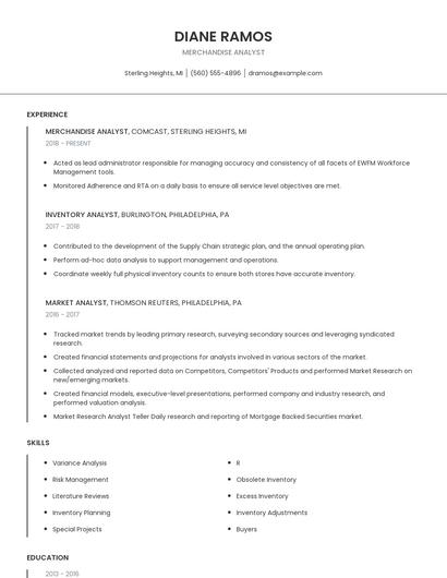 Merchandise Analyst Resume