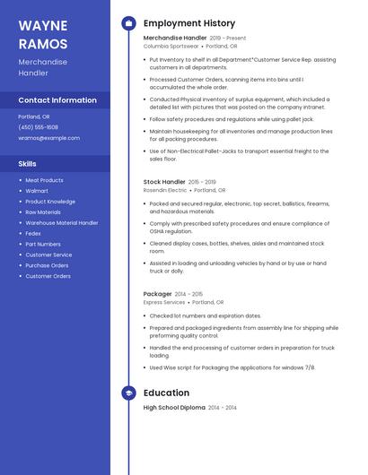 Merchandise Handler Resume