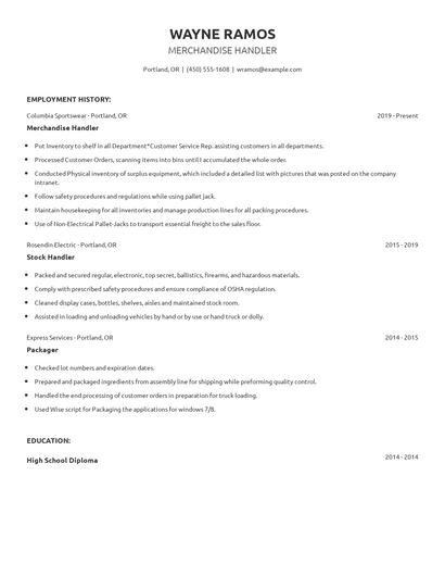 Merchandise Handler Resume