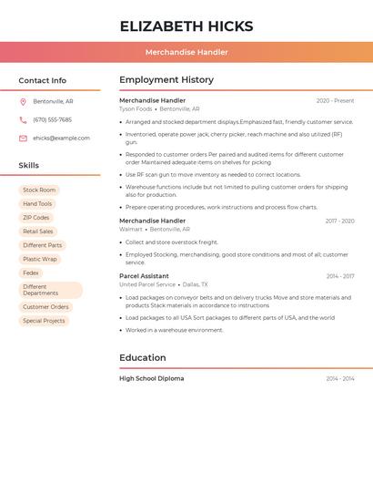 Merchandise Handler Resume