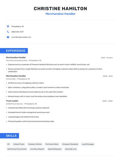 Merchandise Handler Resume
