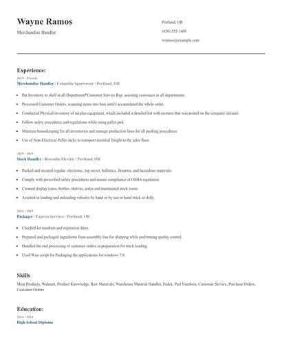 Merchandise Handler Resume