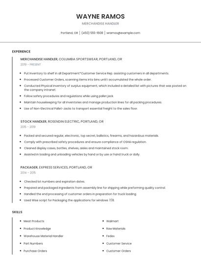 Merchandise Handler Resume
