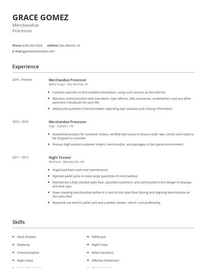Merchandise Processor Resume