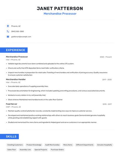 Merchandise Processor Resume