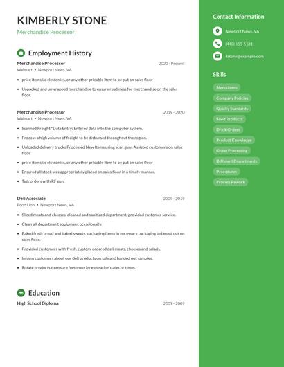 Merchandise Processor Resume
