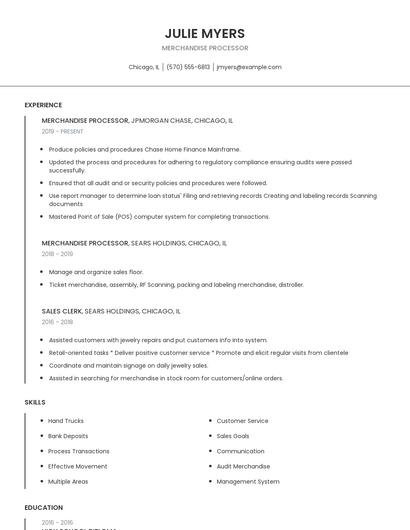 Merchandise Processor Resume