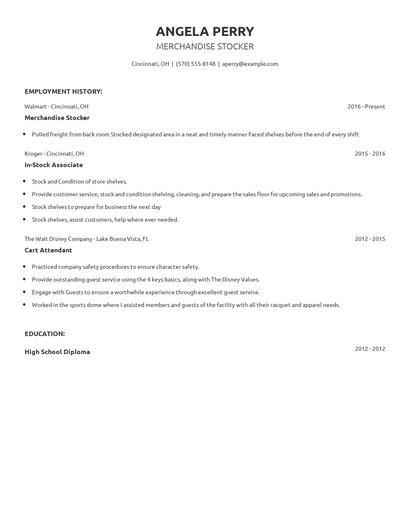 Merchandise Stocker Resume