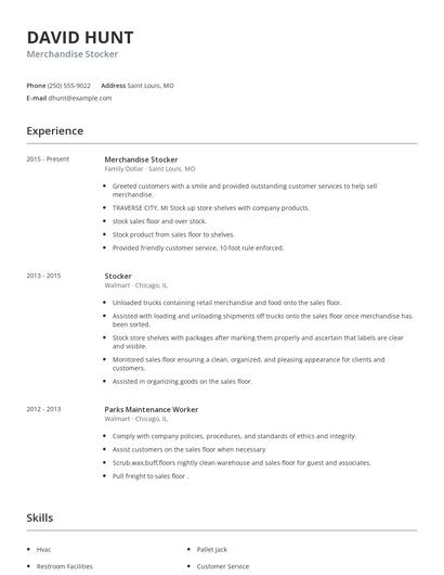 Merchandise Stocker Resume