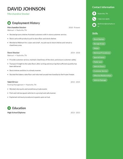 Merchandise Stocker Resume