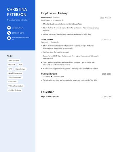 Merchandise Stocker Resume
