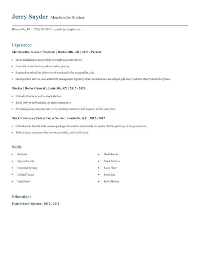 Merchandise Stocker Resume