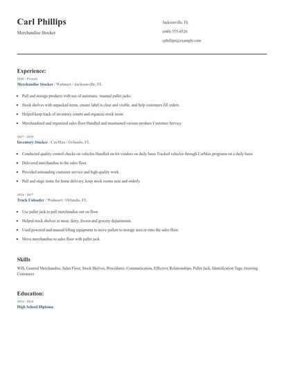 Merchandise Stocker Resume