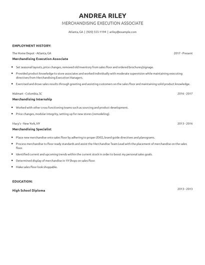 Merchandising Execution Associate Resume