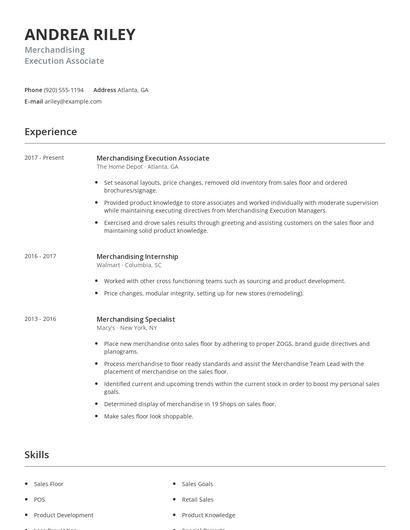 Merchandising Execution Associate Resume