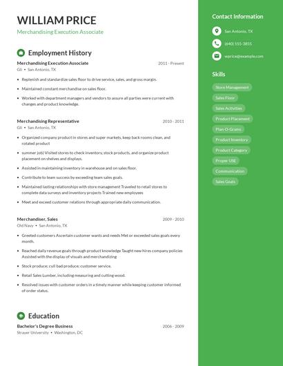 Merchandising Execution Associate Resume