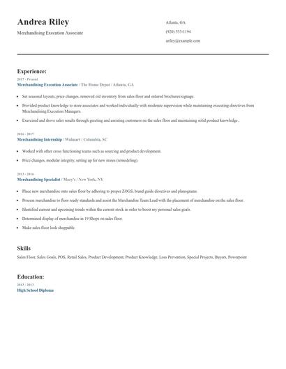 Merchandising Execution Associate Resume