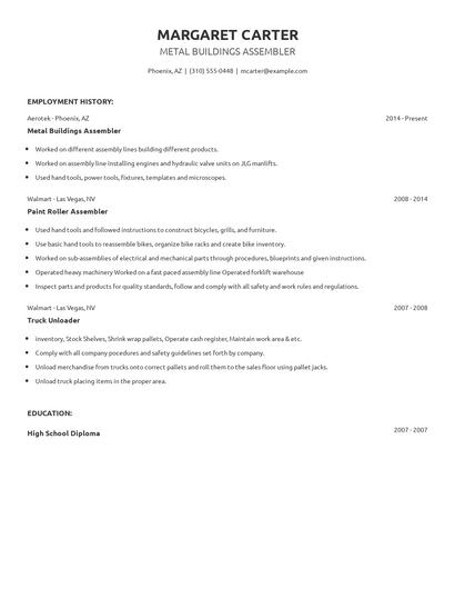 Metal Buildings Assembler Resume