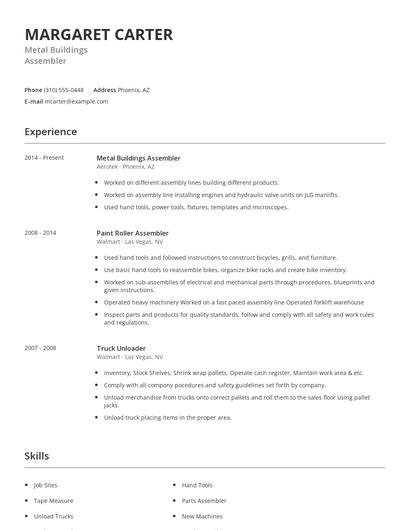 Metal Buildings Assembler Resume