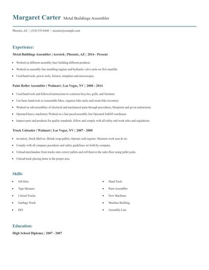Metal Buildings Assembler Resume