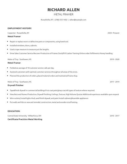 Metal Framer Resume