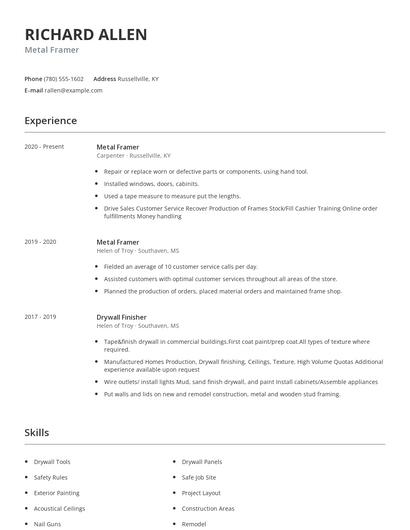 Metal Framer Resume