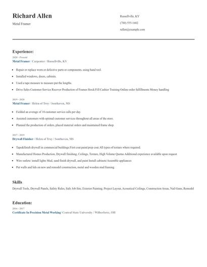Metal Framer Resume