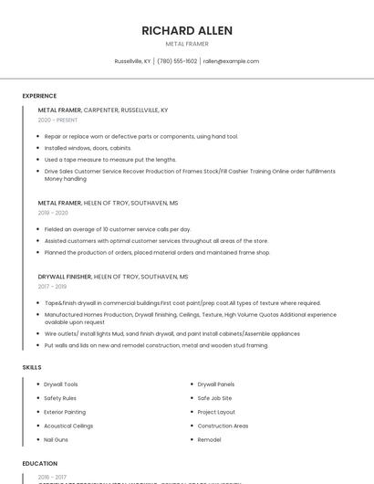Metal Framer Resume