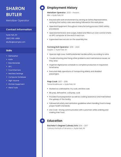 Metalizer Operator Resume