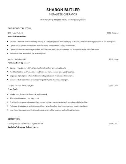 Metalizer Operator Resume