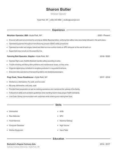 Metalizer Operator Resume