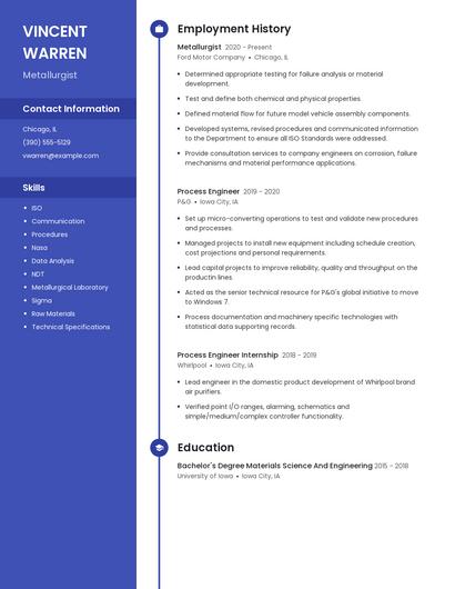 Metallurgist Resume