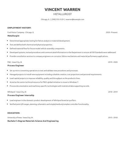 Metallurgist Resume