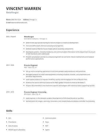 Metallurgist Resume