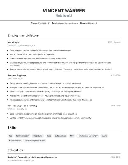 Metallurgist Resume