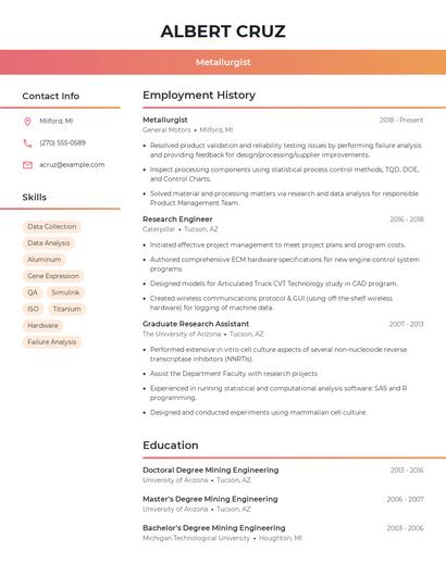 Metallurgist Resume