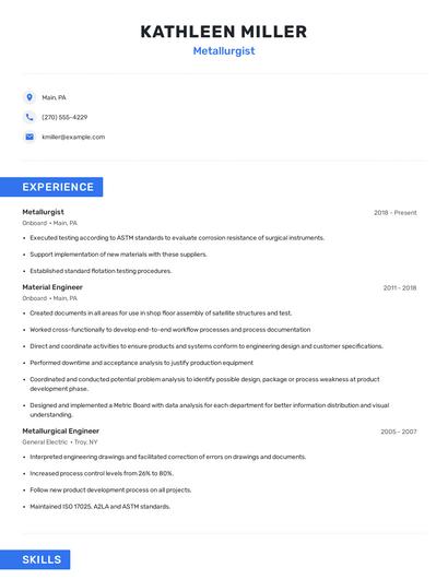 Metallurgist Resume