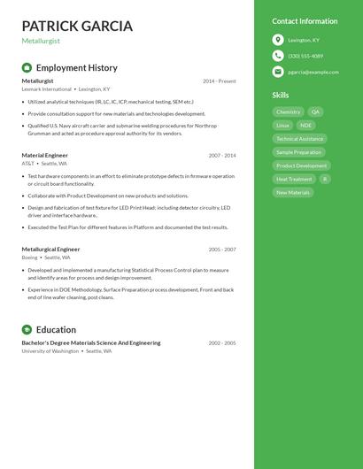 Metallurgist Resume
