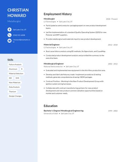 Metallurgist Resume
